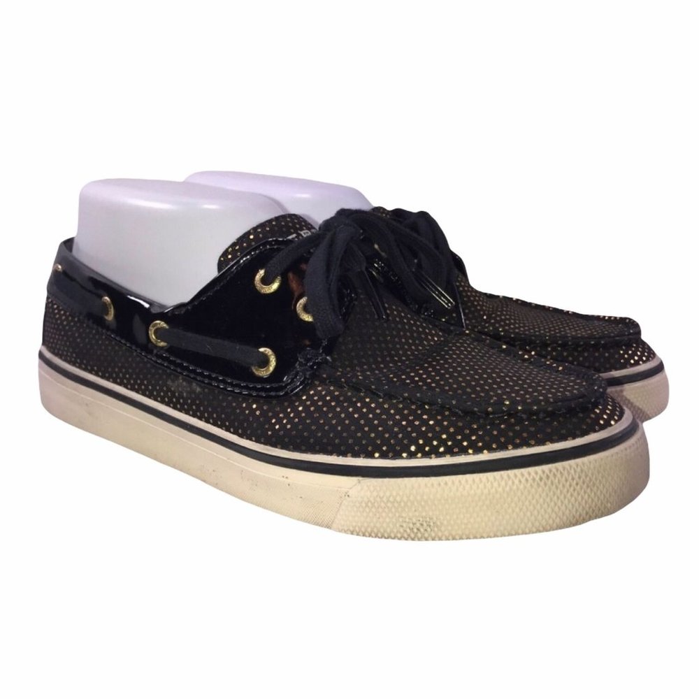 Sperry Top-Sider Retro Black Gold Fabric Polka Dot Loafers Shoes Women's 6.5M
